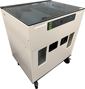 Picture of the Index Fanfold D embosser that is used to also produce braille documents.